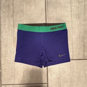 Nike Pro Shorts in Purple with Green Waistband